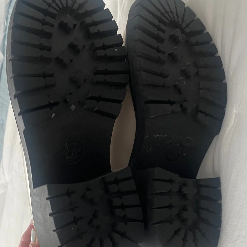 Michael Kors Cream Leather Platform Loafers with Black Soles